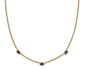 KENDRA SCOTT- Mini Elisa Vintage Gold Three Stone Strand Necklace in Blue Lapis
